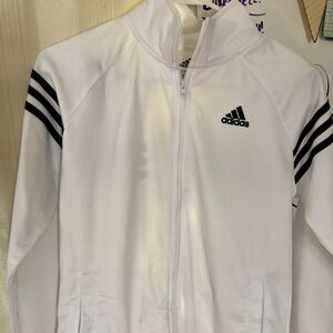 Adidas White Hoodie with Black Accent zip up